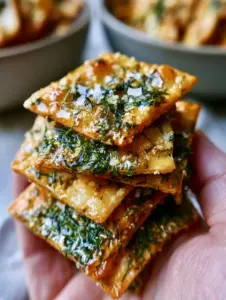 Macro shot of Dill pickle saltines showing the vibrant green dill and sparkling coarse sea salt crystals.