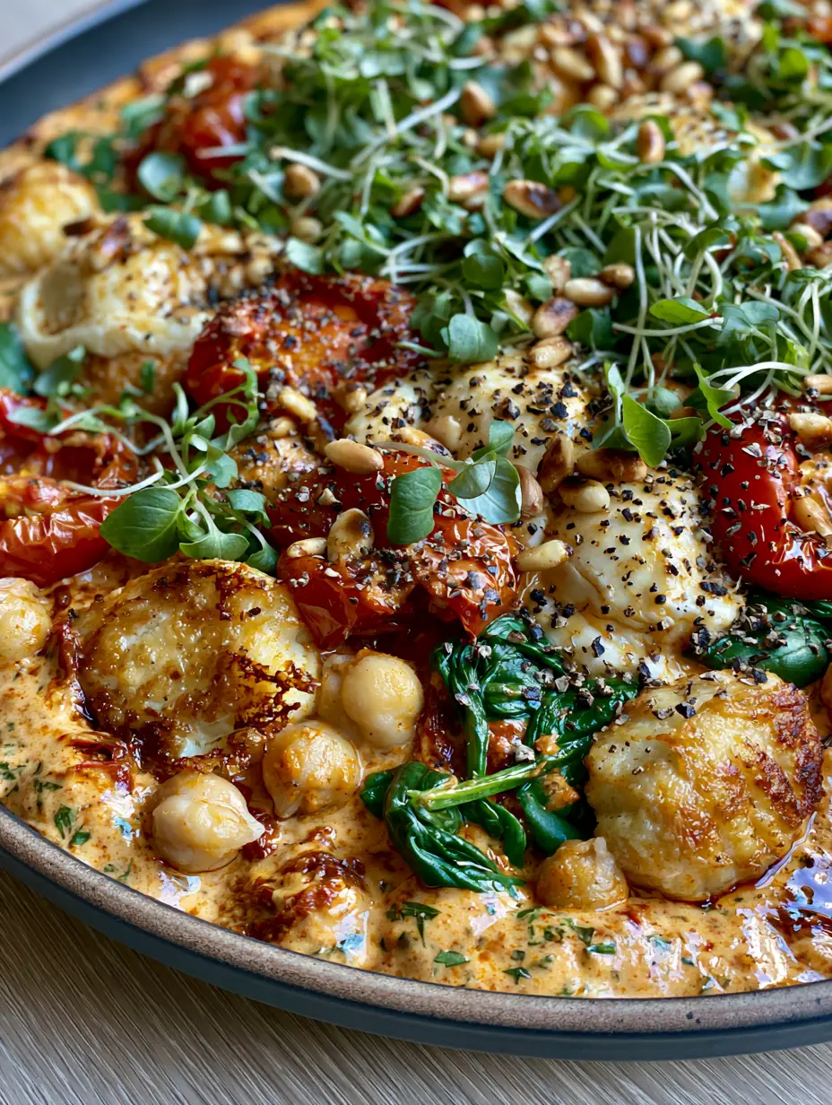 Vegetarische Rezepte: Creamy Pan-Seared Gnocchi with Sun-Dried Tomato Sauce 3 Detailed shot of blistered cherry tomatoes and melted goat cheese on top of a gnocchi skillet. (vegetarische rezepte)