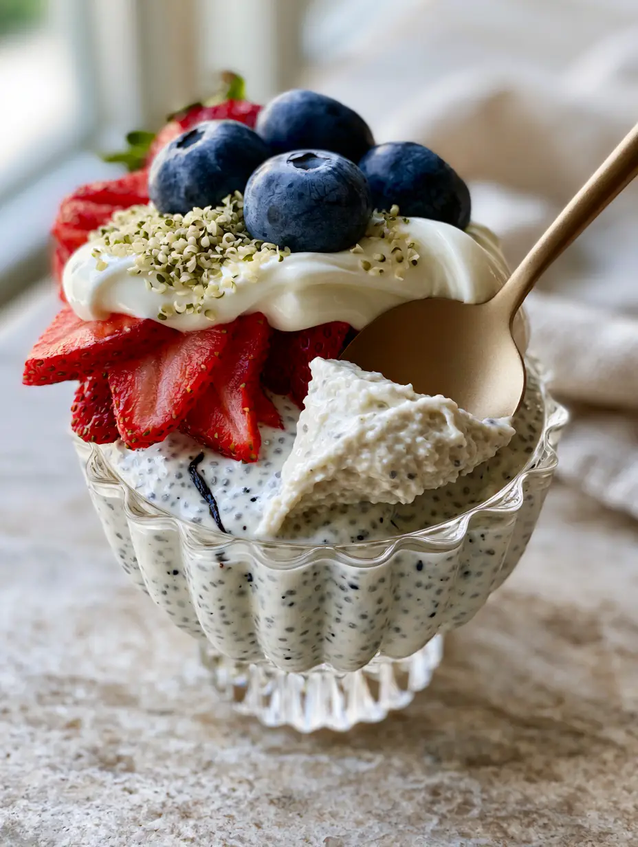 Chia Pudding: How to Make the Thickest, Mousse-Like Vanilla Bean Version 3 Close up of vanilla bean flecks in a dense coconut milk chia seed base. (Chia pudding)