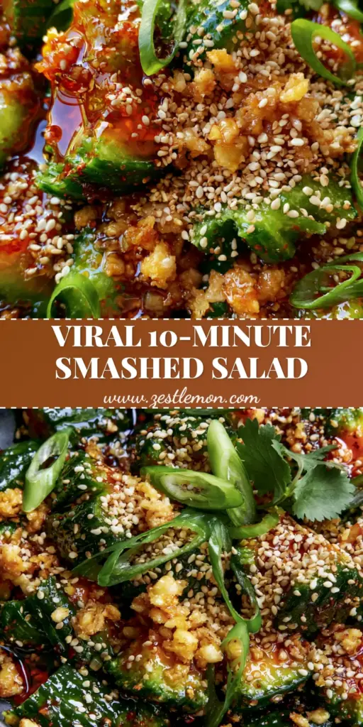 Asian Cucumber Salad with Crispy Garlic and Glossy Chili Oil 4 A vibrant Smashed Asian Cucumber Salad in a matte black bowl with red chili oil and crispy garlic. (Asian Cucumber Salad)
