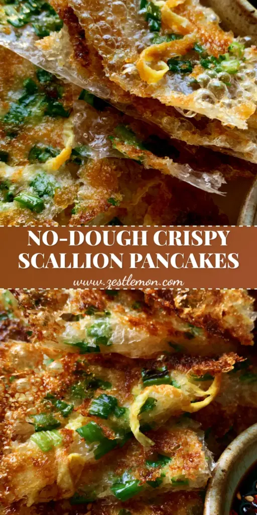 Rice Paper Scallion Pancakes: The Ultimate Shatter-Crisp Gluten-Free Shortcut 3 A stack of crispy Rice Paper Scallion Pancakes showing golden-brown charred edges and a translucent bubbled texture, served with soy-ginger dipping sauce.