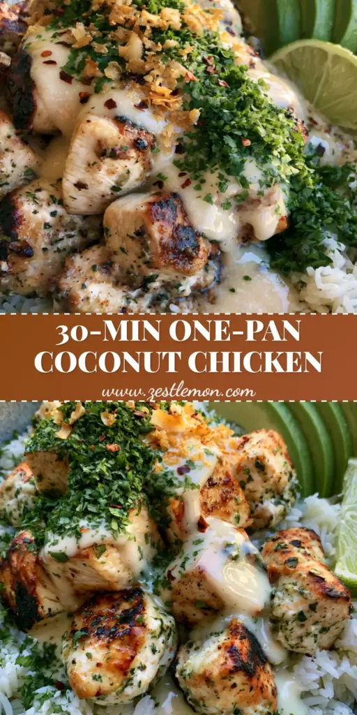 Coconut Chicken Rice Bowls with Creamy Lime Sauce and Toasted Coconut 4 A gourmet Coconut Chicken Rice Bowl featuring charred chicken cubes, creamy ivory sauce, fanned avocado, and toasted coconut flakes in a grey bowl. (Coconut Chicken Rice Bowls)