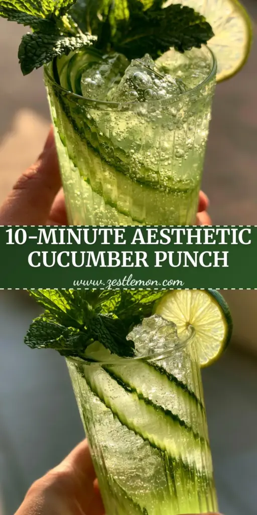 Cucumber Punch: The Ultimate Sparkling Botanical Refresher for Summer 4 A tall ribbed glass of Cucumber Punch with spiral cucumber ribbons, lime wheel, and mint sprig. (Cucumber Punch)