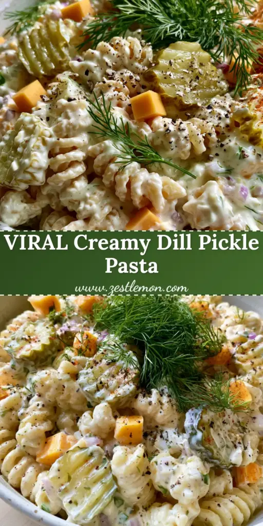 Dill Pickle Pasta Salad: The Ultimate Creamy and Tangy Summer Side Dish 4 A large white bowl filled with creamy Dill Pickle Pasta Salad on a light wood surface.