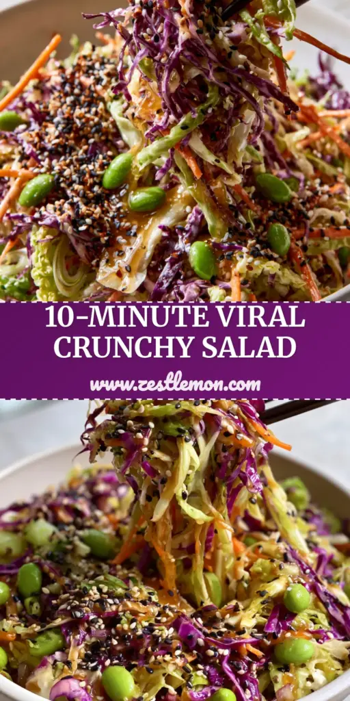 Asian Coleslaw Recipe with Ginger Sesame Vinaigrette 4 A tall Pinterest-style vertical shot of a vibrant Asian coleslaw recipe being lifted with dark wood chopsticks in a white bowl.