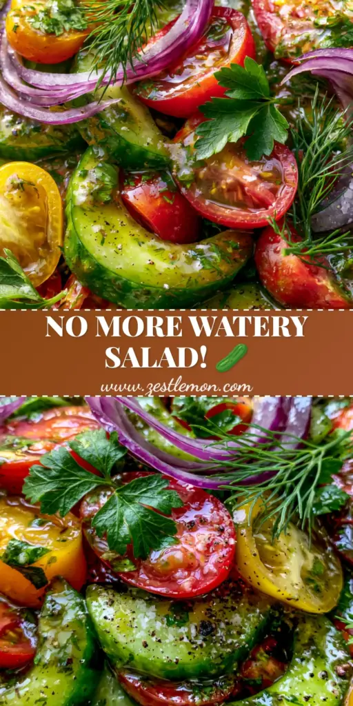 Cucumber and Tomato Salad: The Ultimate Vibrant Marinated Summer Side 4 A close-up vertical shot of a vibrant Cucumber and Tomato Salad featuring glossy dressing and fresh herbs, perfect for healthy summer meal planning.
