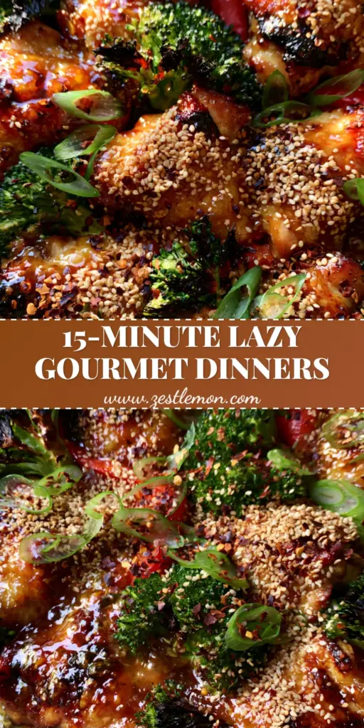 Quick Recipes: The Ultimate Honey Garlic Sheet Pan Chicken with Blistered Skin 4 A top-down macro shot of a honey garlic chicken sheet pan dinner with blistered skin and charred broccoli. (Quick Recipes)