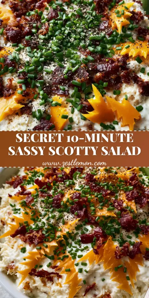 Sassy Scotty Chicken Salad: The Ultimate Creamy Bacon and Cheddar Recipe 4 A handheld smartphone photo of a white ceramic bowl filled with fine-shredded Sassy Scotty chicken salad topped with bacon and cheddar.