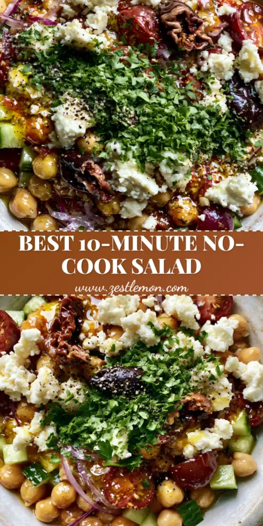 Greek Chickpea Salad: The Ultimate 10-Minute Mediterranean Power Bowl 4 A vibrant 10-minute greek chickpea salad with glossy chickpeas, diced cucumbers, and feta in a rustic bowl. (greek chickpea salad)