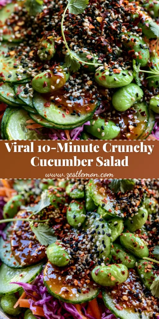 Cucumber Edamame Salad with Toasted Sesame Soy Dressing 4 A top-down view of a vibrant cucumber edamame salad in a textured bowl, featuring purple cabbage and sesame seeds. (cucumber edamame salad)