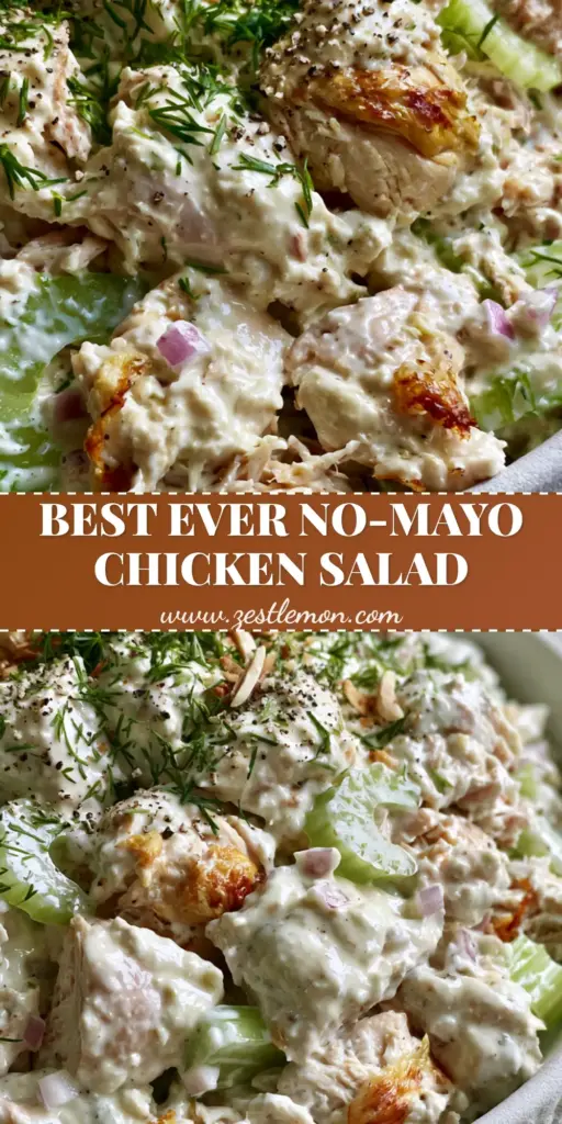 A overhead view of a textured ceramic bowl filled with Homemade Chicken Salad garnished with fresh dill and toasted almonds on a bed of butter lettuce.