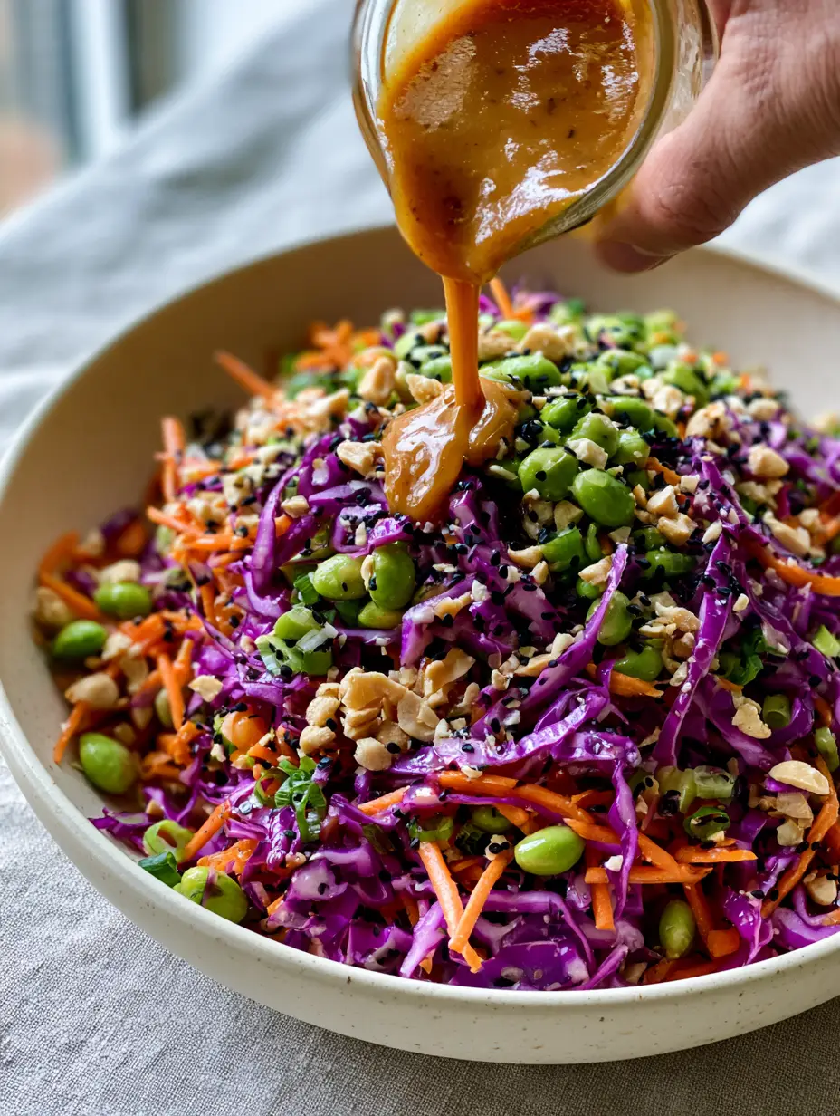 Asian Crunch Salad with Velvety Peanut Dressing 3 A smartphone photo showing the hyper-realistic textures of shredded red cabbage and julienned carrots in an Asian Crunch Salad.