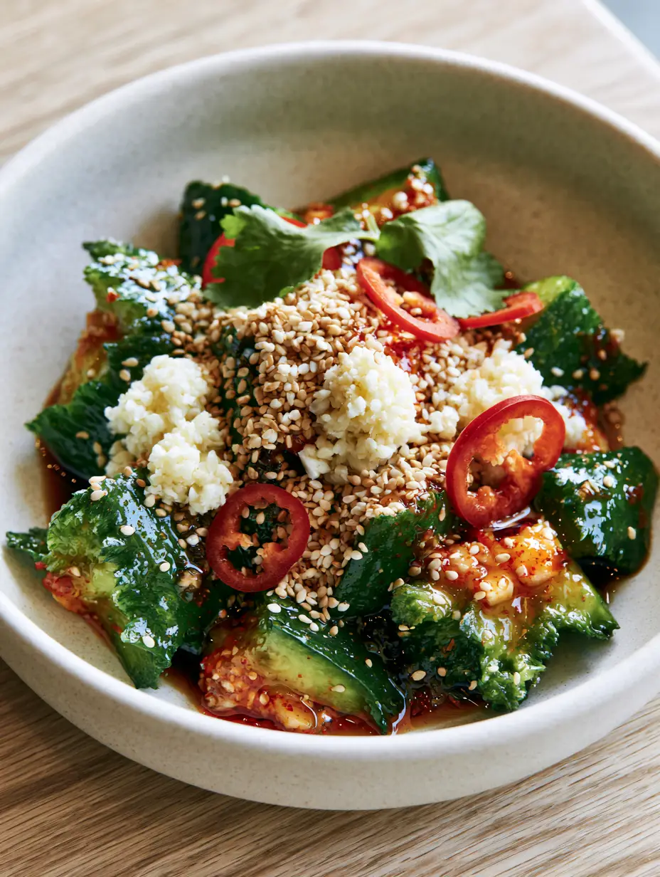 Cucumber Salad Recipes: The Viral Asian Smashed Side Dish You Need 3 Close-up of smashed Persian cucumbers with craggy edges and glossy red chili oil dressing. (cucumber salad recipes)