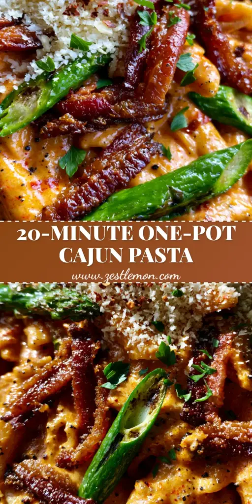Bacon Asparagus Cajun Pasta with a Vibrant Orange Cream Sauce 4 Top-down view of a black bowl filled with bacon asparagus cajun pasta, featuring orange cream sauce and crispy bacon lardons.