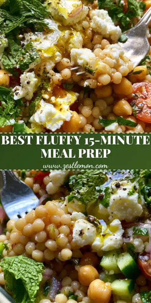 Mediterranean Couscous Salad with Pearl Grains and Zesty Lemon Vinaigrette 4 A vibrant bowl of mediterranean couscous salad with glistening pearl grains, chunky feta, and fresh mint. (mediterranean couscous salad)