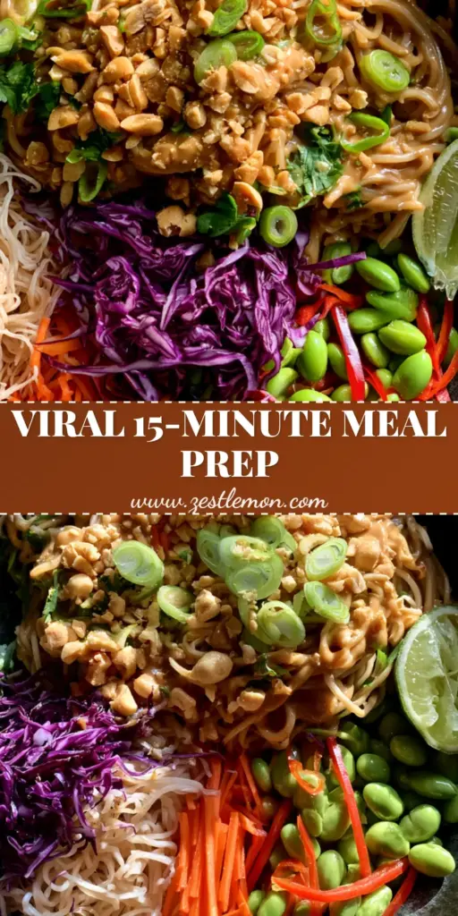 Peanut Pasta Salad with Velvety Ginger Dressing 3 A high-angle shot of a Peanut Pasta Salad in a dark bowl featuring rice noodles, purple cabbage, carrots, and a lime wedge.