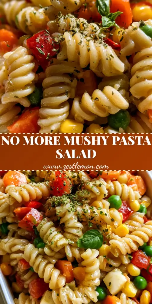 A vibrant kids pasta salad in a white bento box with fusilli, rainbow vegetables, and glossy herb vinaigrette. (kids pasta salad)