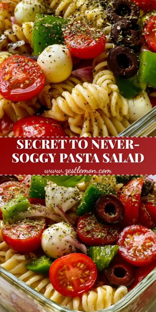 Pasta Salad: The Ultimate Vibrant Meal Prep Italian Rotini 4 Vibrant Italian pasta salad with rotini, tomatoes, and mozzarella pearls in a meal prep container. (pasta salad)