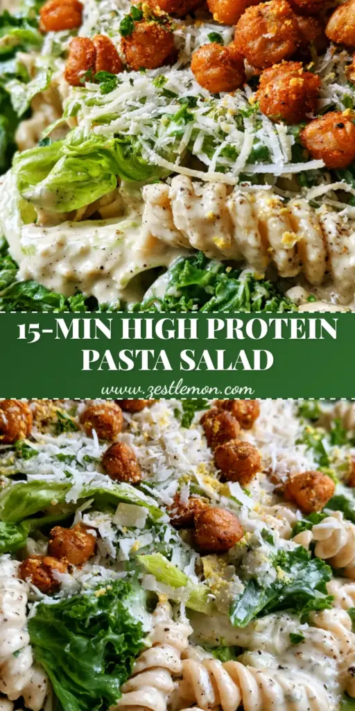 Vegan Caesar Pasta Salad with Roasted Chickpeas and Creamy Dressing 4 A vibrant Vegan Caesar Pasta Salad in a white bowl featuring fusilli, kale, and roasted chickpeas. (vegan caesar pasta salad)