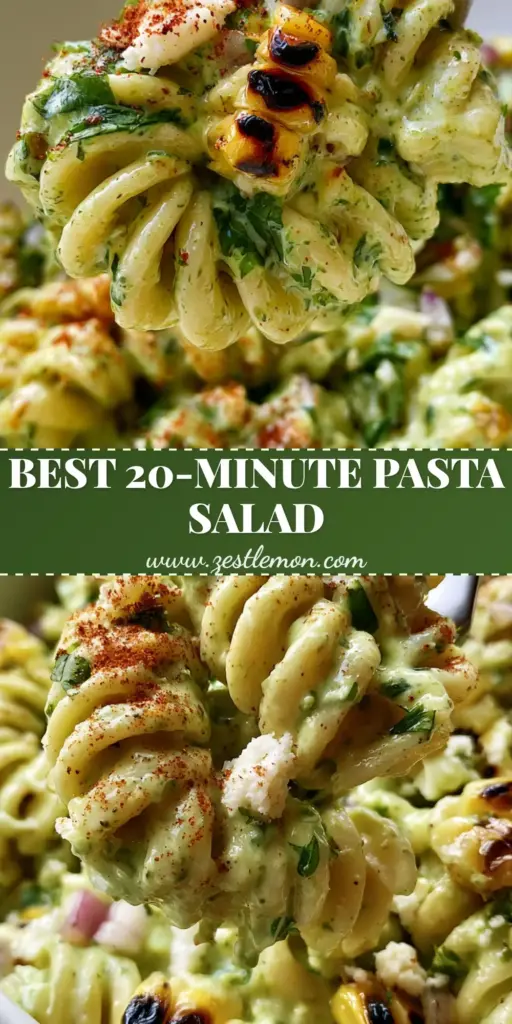 Cilantro Lime Pasta Salad with Charred Corn and Creamy Cotija Dressing 3 A vibrant bowl of Cilantro Lime Pasta Salad with charred corn, cotija cheese, and a dusting of chili powder.