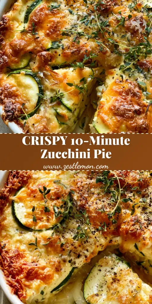 Zucchini Onion Pie with Toasted Parmesan Crust and Sharp Cheddar 4 A handheld smartphone photo of a golden-brown Zucchini Onion Pie in a white ceramic dish with a toasted parmesan crust and fresh thyme.