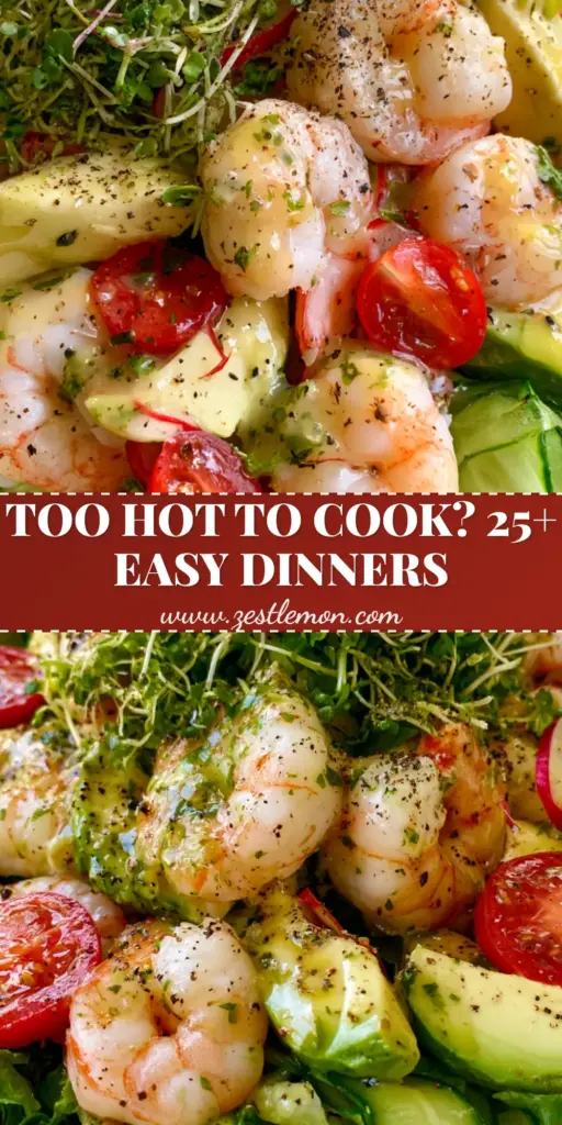 A vibrant Summer Shrimp and Avocado Salad in a white bowl, perfect for your collection of summer dinner recipes.