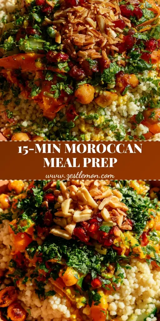 Moroccan-Spiced Chickpea and Carrot Couscous Salad with Turmeric Tahini 4 A vibrant top-down shot of Moroccan-Spiced Chickpea and Carrot Couscous Salad featuring ruby pomegranate seeds and golden turmeric-tahini drizzle.