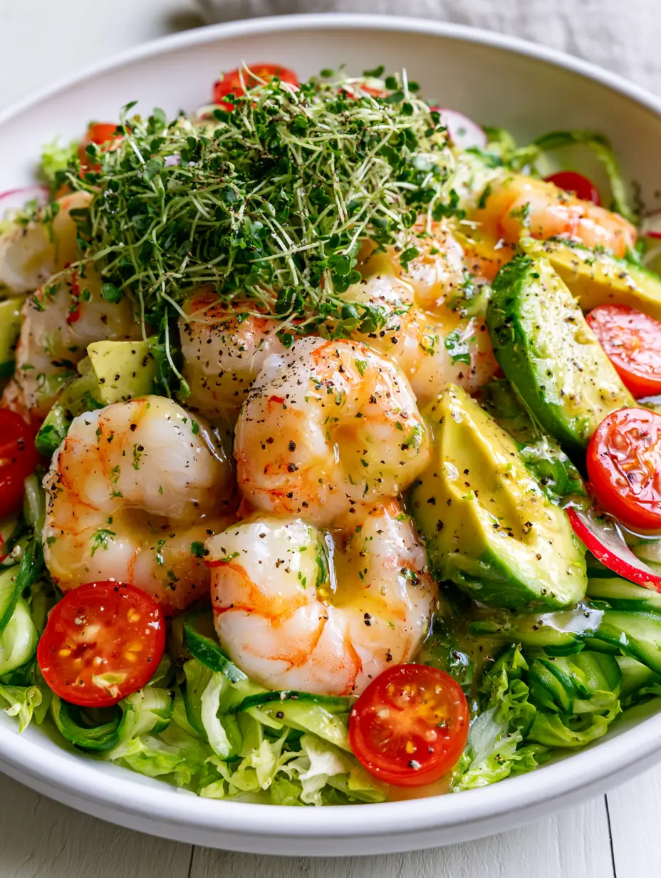 Chilled jumbo shrimp on a bed of emerald cucumber ribbons and romaine, highlighting summer dinner recipes.