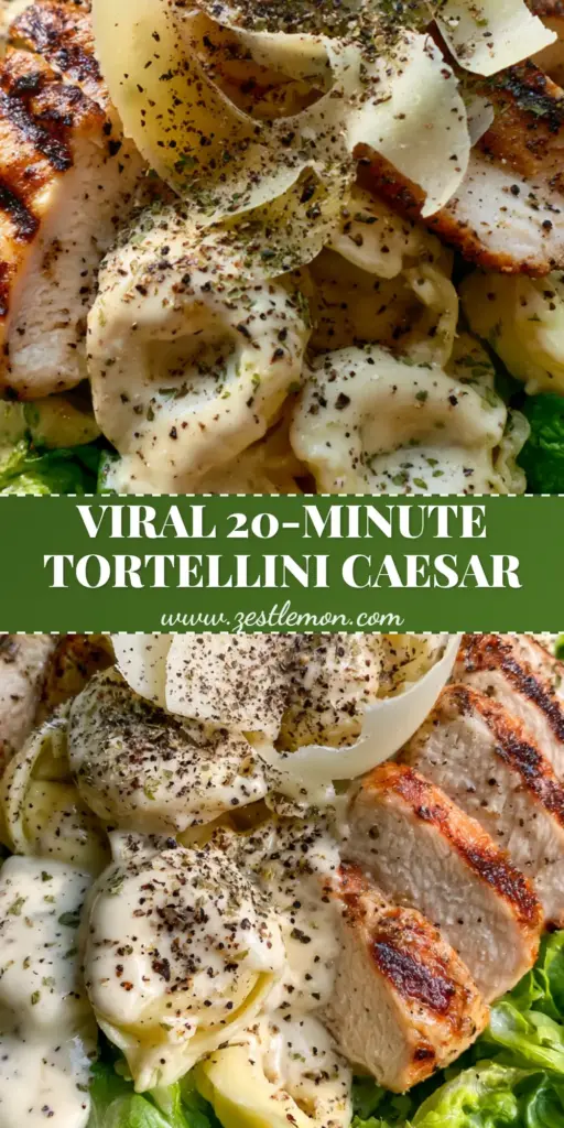 A top-down view of a tortellini Caesar salad in a matte bowl, featuring grilled chicken with sear marks and large shaved parmesan flakes.