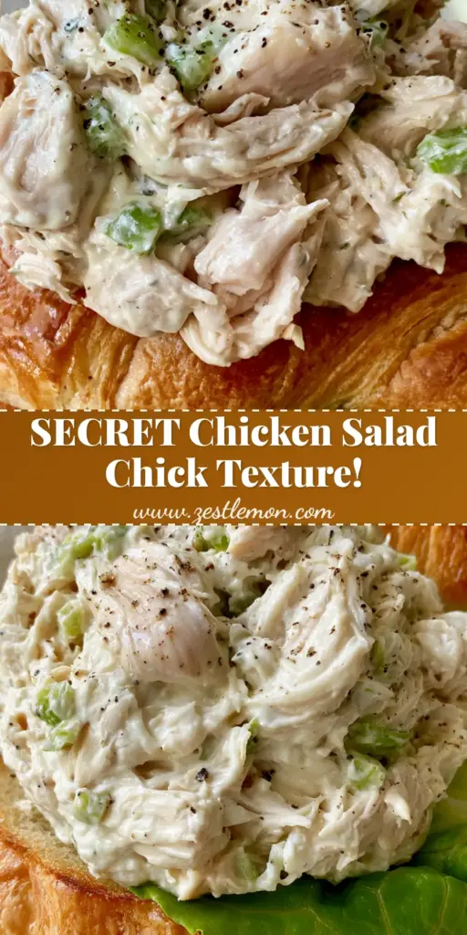 A perfect scoop of creamy shredded chicken salad served on a toasted buttery croissant with bibb lettuce. (Chicken Salad Chick recipe)