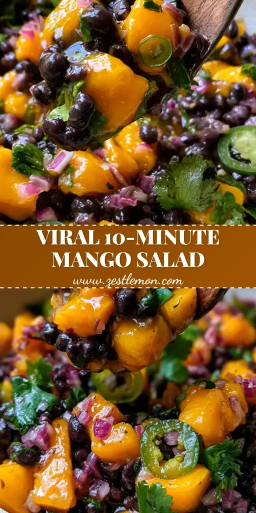 A vibrant Black Bean Mango Salad with glossy orange mango and matte black beans in a white bowl. (Black Bean Mango Salad)