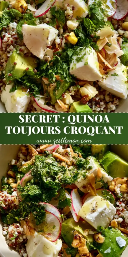 Salade de Quinoa : La Recette Ultime au Maïs Grillé, Feta et Avocat 3 Vue de dessus d'une salade de quinoa colorée avec feta, avocat, maïs grillé et radis dans un bol en céramique. (salade de quinoa)