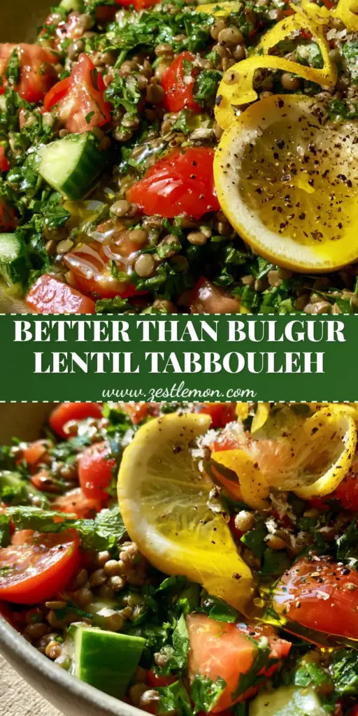 Lentil Tabbouleh Salad: A Vibrant Protein-Packed Herb Feast 3 A close-up of a vibrant lentil tabbouleh salad with green lentils, parsley, and tomatoes in a matte bowl.