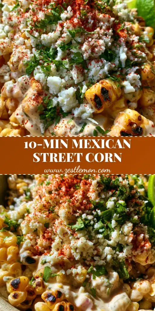 Mexican street corn salad (The Best Easy Esquites Recipe) 4 A vertical overhead shot of Mexican street corn salad in a clay bowl, featuring charred corn, crema, cotija cheese, and lime wedges.