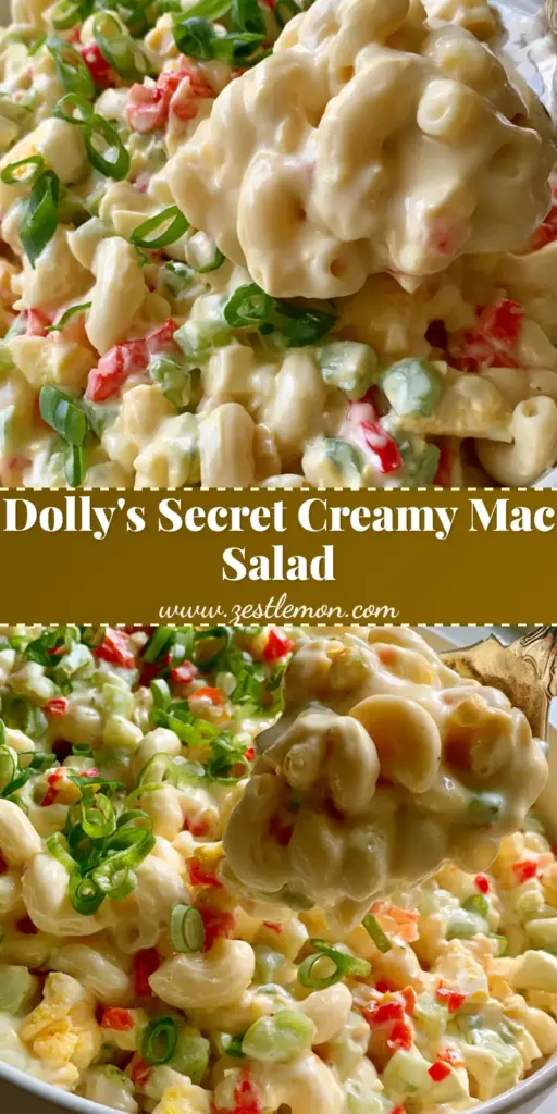 Dolly Parton Macaroni Salad: The Creamiest Southern Recipe 3 A handheld smartphone photo of Dolly Parton macaroni salad in a white ceramic bowl with a silver spoon, showing the creamy texture and red peppers. (Dolly Parton macaroni salad)